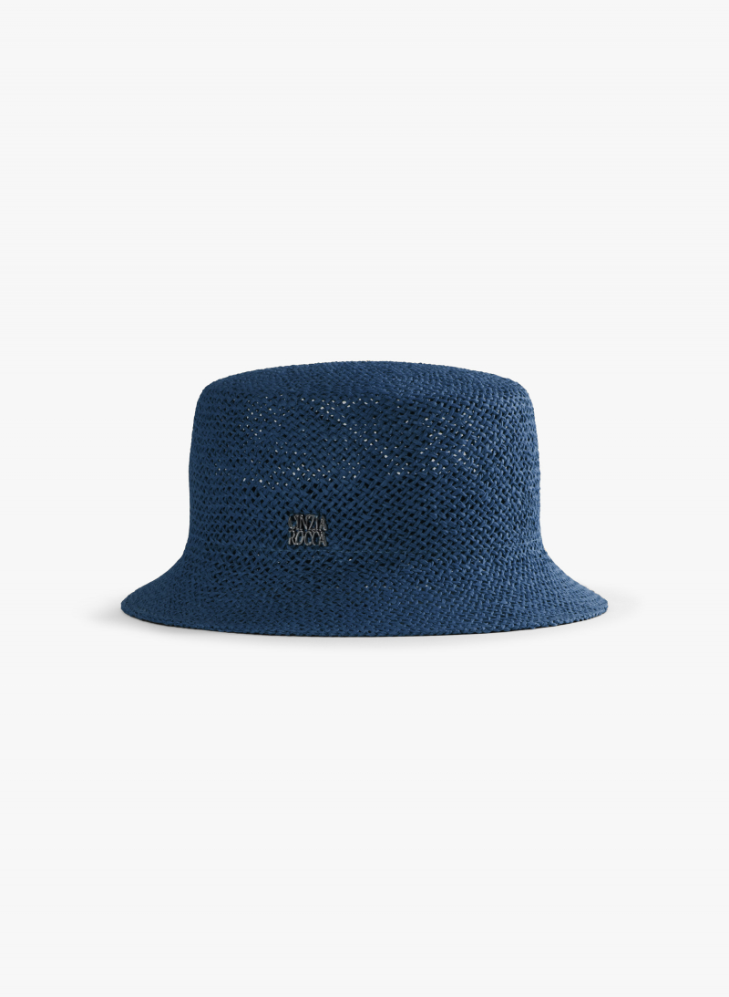 Cornflower blue straw bucket hat