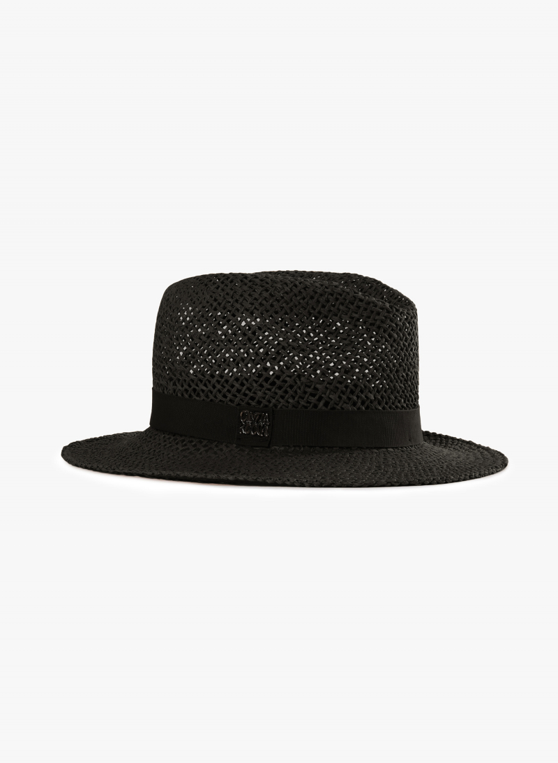 Klassischer Strohhut mit Lochmuster in schwarz