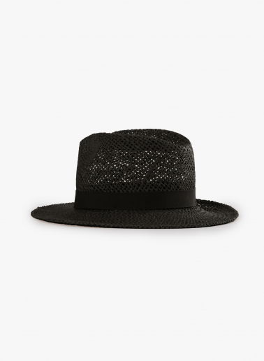 Klassischer Strohhut mit Lochmuster in schwarz
