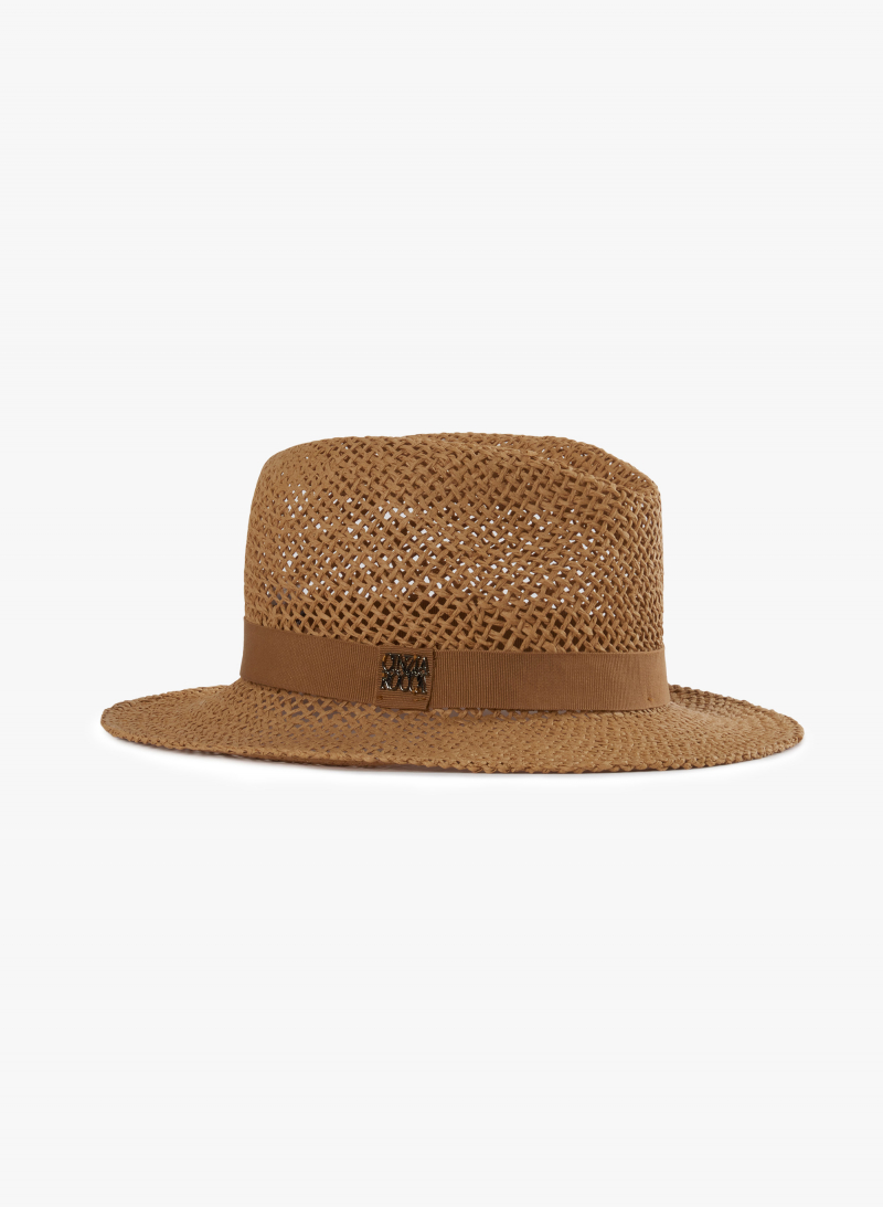 Klassischer Strohhut mit Lochmuster in camel