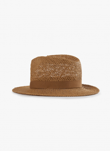 Klassischer Strohhut mit Lochmuster in camel