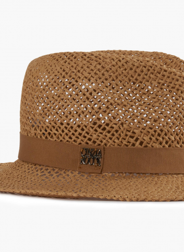 Klassischer Strohhut mit Lochmuster in camel