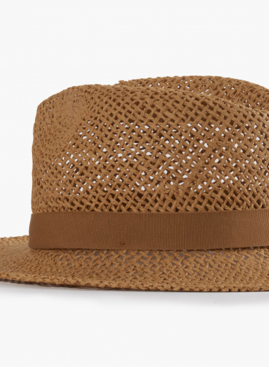 Klassischer Strohhut mit Lochmuster in camel