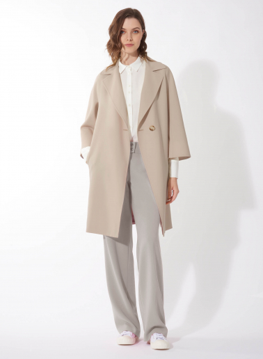 Assymetrical blush pink overcoat in comfort wool