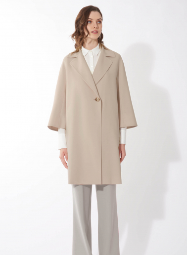 Assymetrical blush pink overcoat in comfort wool