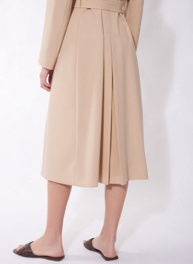 Zweireihiger Maxi Trench beige aus regenabweisendem technischem Stoff