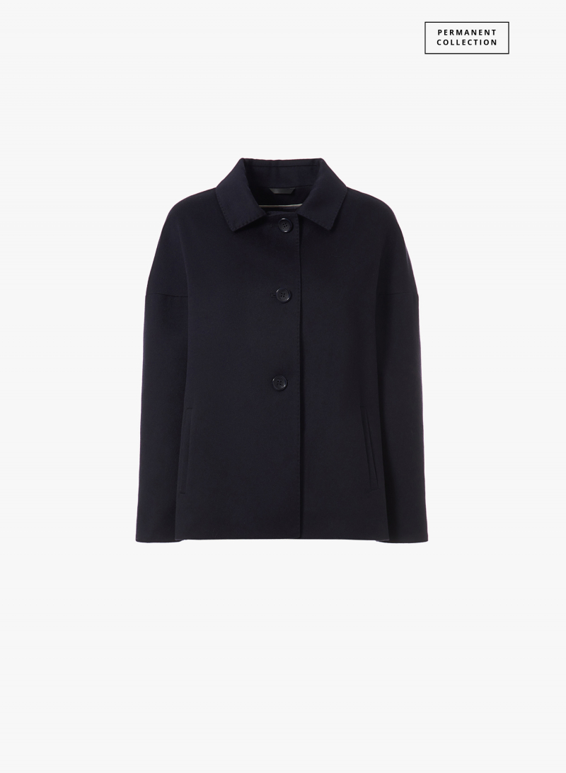 Hemdkragenjacke marine aus Cashmere und Wolle
