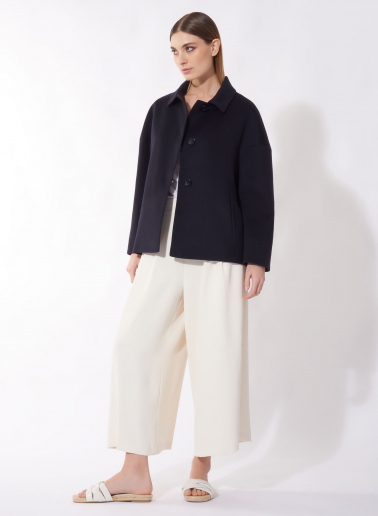 Hemdkragenjacke marine aus Cashmere und Wolle