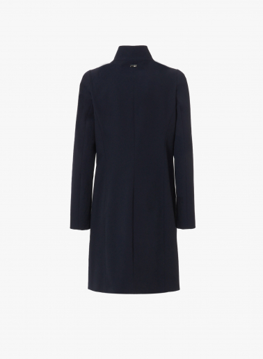Blue stretch cotton overcoat with inverted notch collar