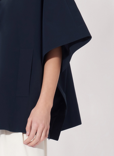 Double breasted blue cape in rainproof technical fabric