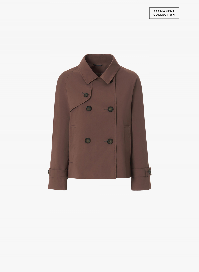 Double breasted brown jacket in technical fabric