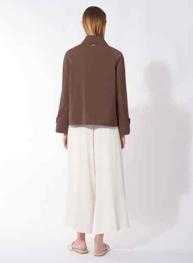 Double breasted brown jacket in technical fabric