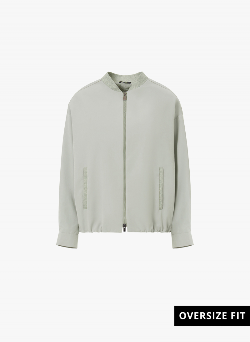 Oversized light grey bomber in rainproof technical fabric
