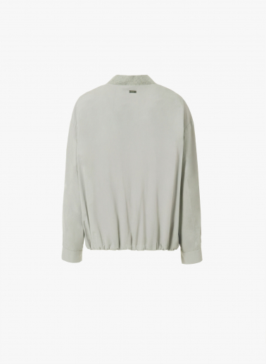 Oversized light grey bomber in rainproof technical fabric