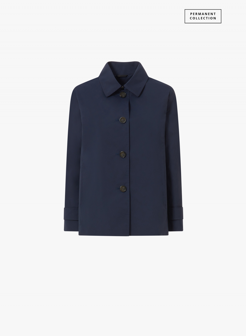 Blue marine technical fabric jacket with shirt collar