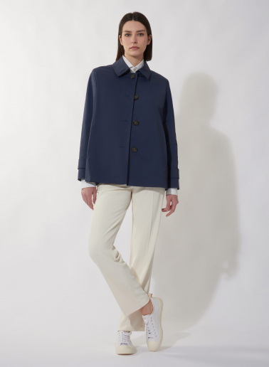 Blue marine technical fabric jacket with shirt collar