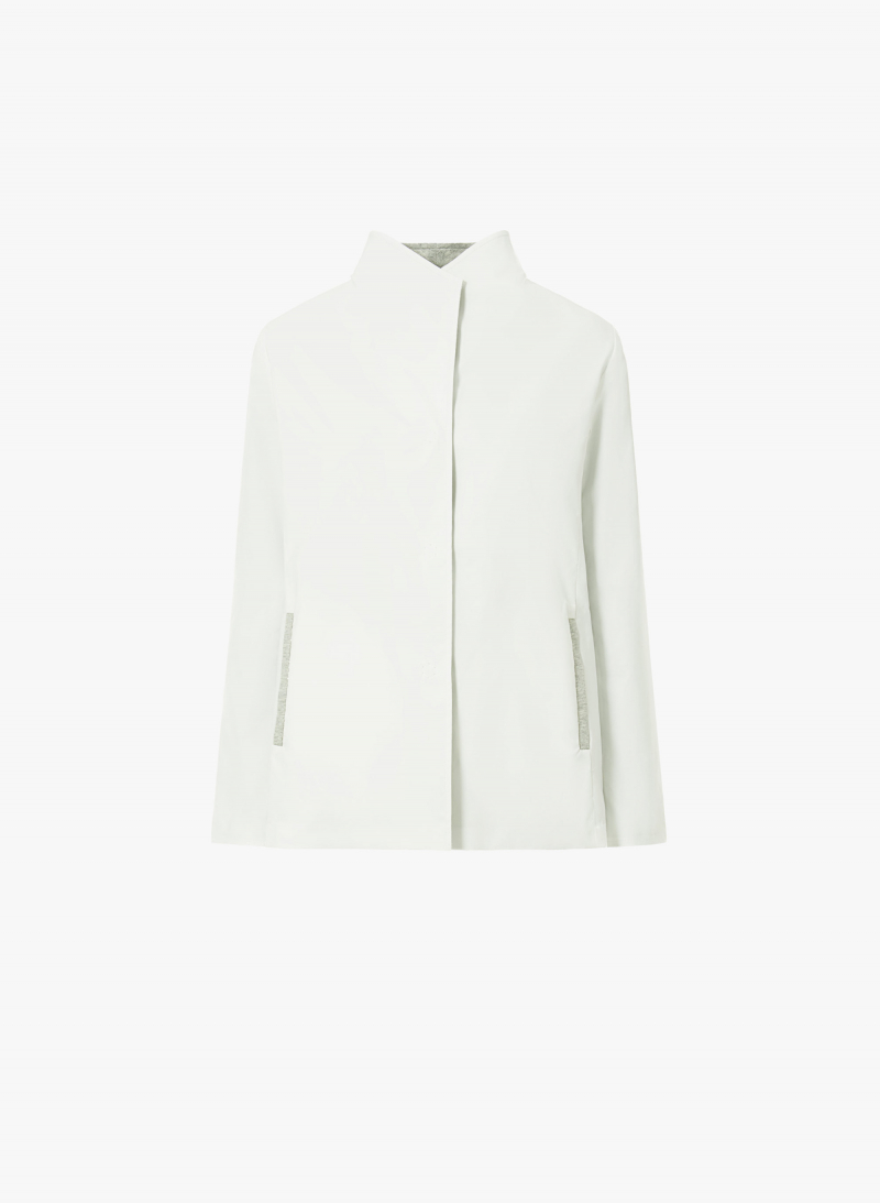 White jacket in rainproof technical fabric with jersey details