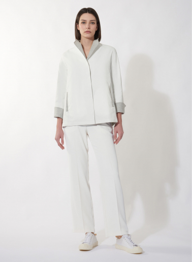 White jacket in rainproof technical fabric with jersey details