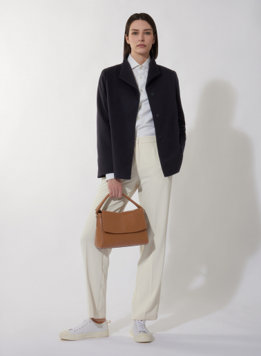 Blue pure wool jacket with high collar