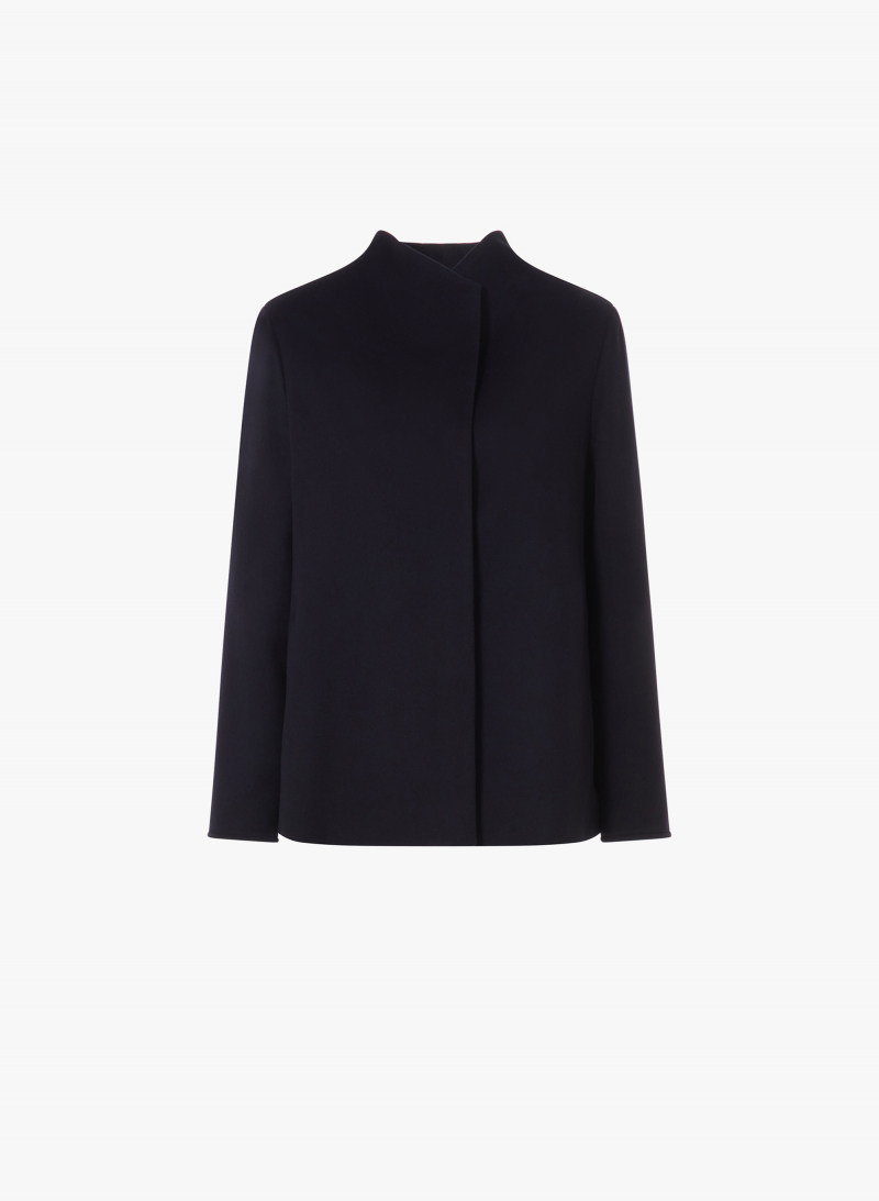Jacke aus reiner Wolle mit hohem Kragen in blau