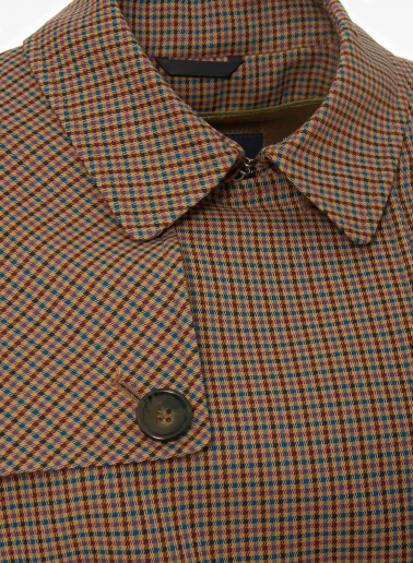 Double breasted brown trench coat in micro check pattern