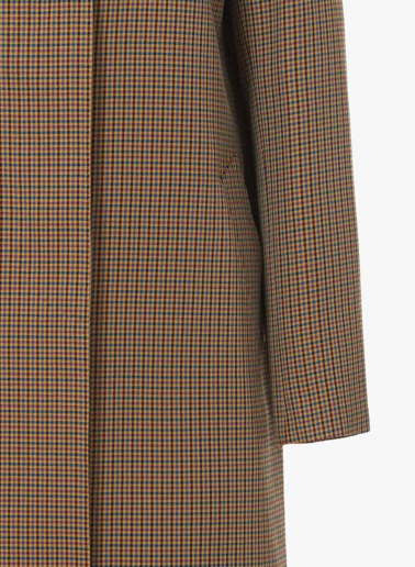 Brown overcoat with shirt collar in micro check pattern