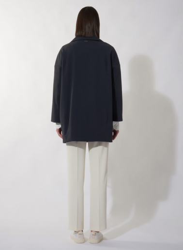Blue stretch cotton overcoat with maxi notch collar