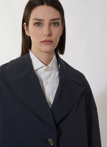 Blue stretch cotton overcoat with maxi notch collar