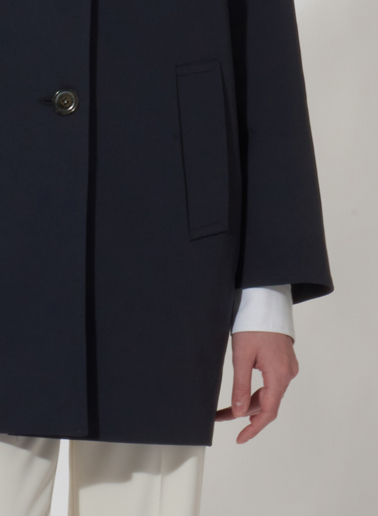 Blue stretch cotton overcoat with maxi notch collar