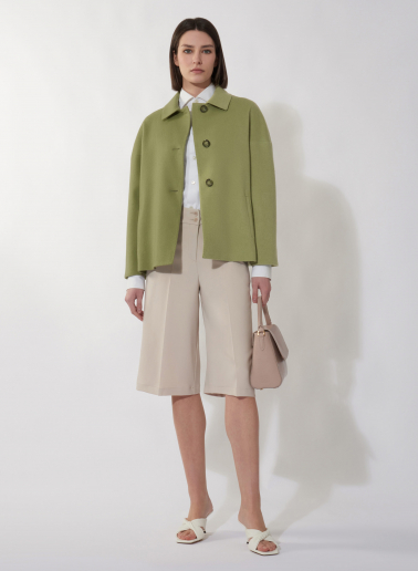 Green cashmere and wool jacket with shirt collar