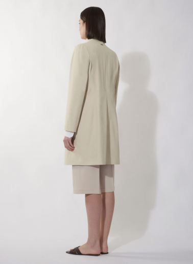 Beige stretch cotton overcoat with inverted notch collar