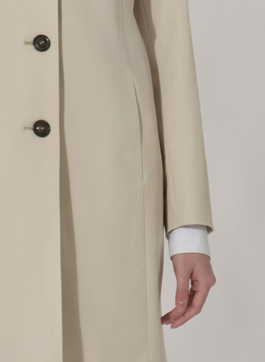 Beige stretch cotton overcoat with inverted notch collar