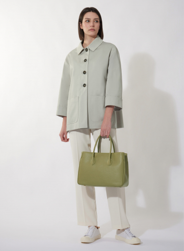 Light grey cotton jacket with high collar and patch pockets