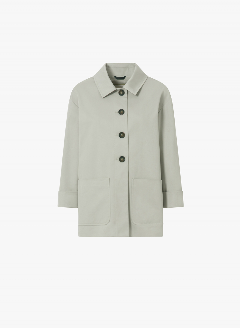 Light grey cotton jacket with high collar and patch pockets