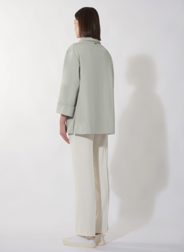 Light grey cotton jacket with high collar and patch pockets