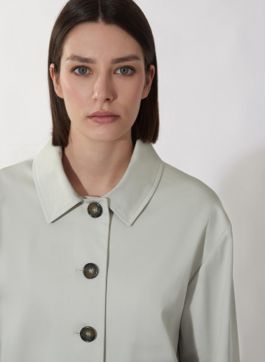 Light grey cotton jacket with high collar and patch pockets
