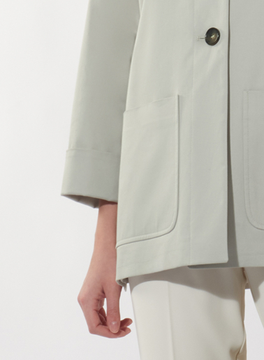 Light grey cotton jacket with high collar and patch pockets