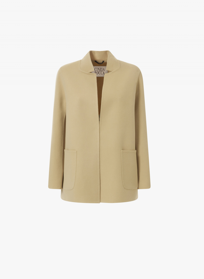 Double Jacke aus reiner Wolle in camel