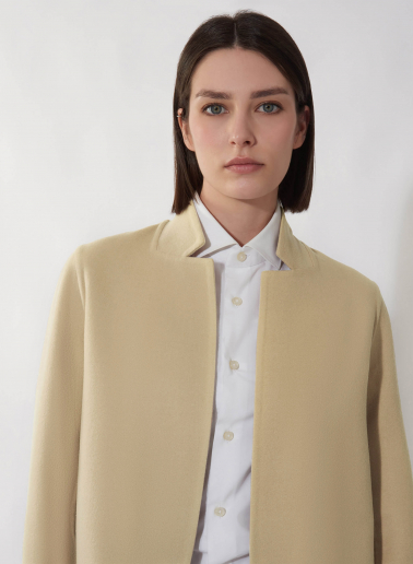 Double Jacke aus reiner Wolle in camel