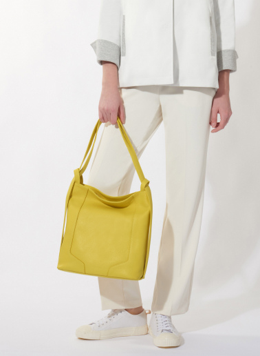 Yellow genuine leather backpack
