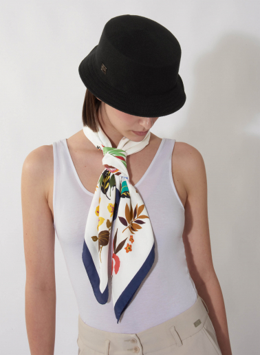 White pure silk scarf with floral pattern