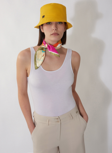 Small green silk twill scarf with nature pattern