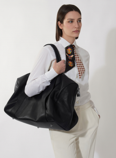 Seiden-Twill-Stirnband mit natürlichem Muster in schwarz
