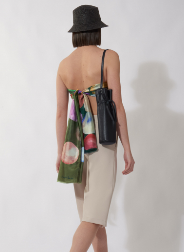 Maxi green pure silk scarf with sphere pattern