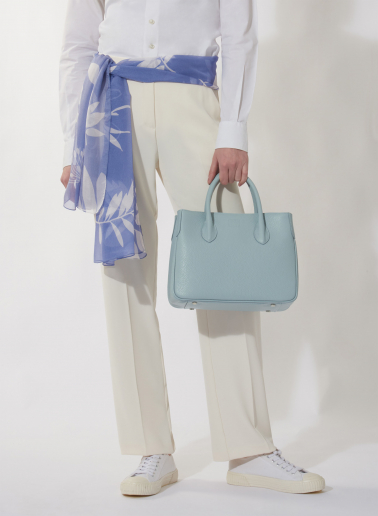 Light blue pure silk scarf with floral pattern