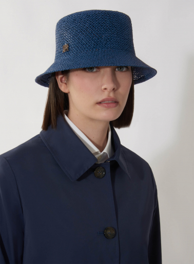 Cornflower blue straw bucket hat