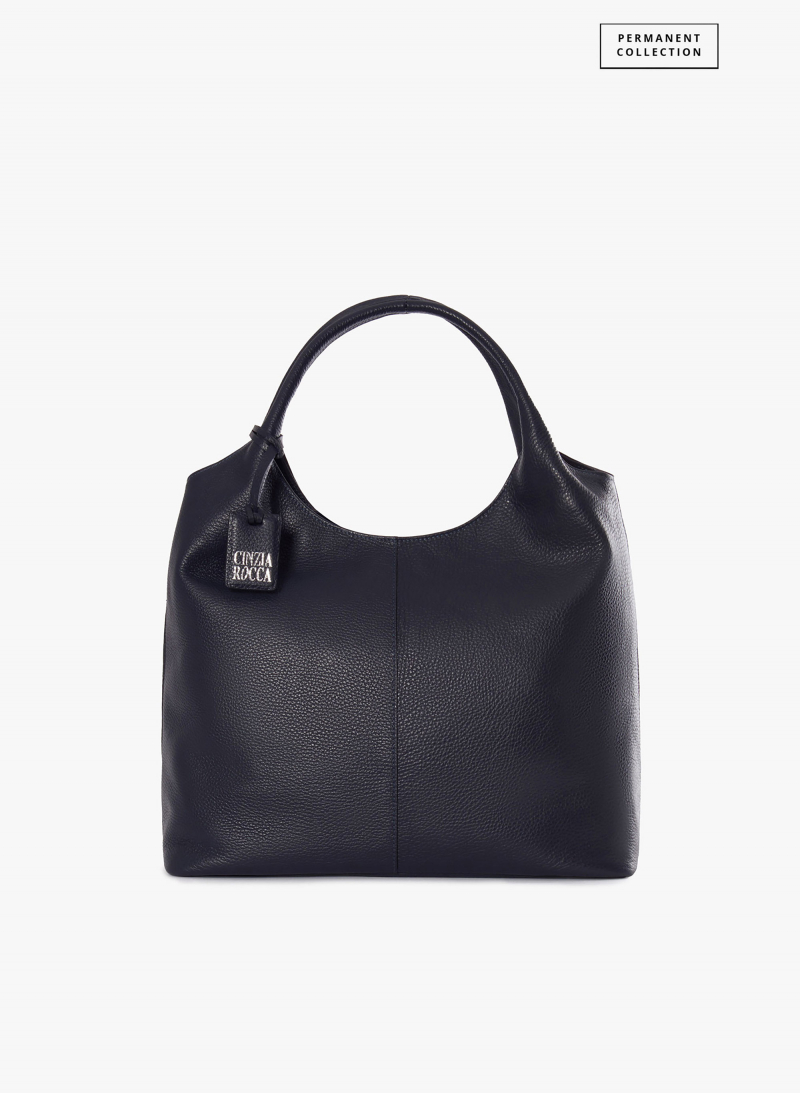 Maxi blue shoulder bag in genuine leather