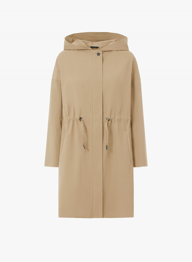 Parka aus regenabweisendem technischem Stoff in camel