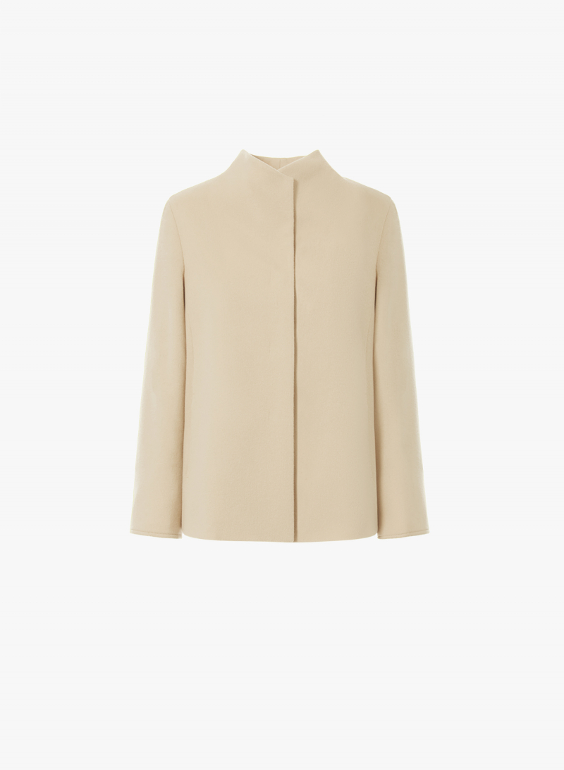 Beige pure wool jacket with high collar