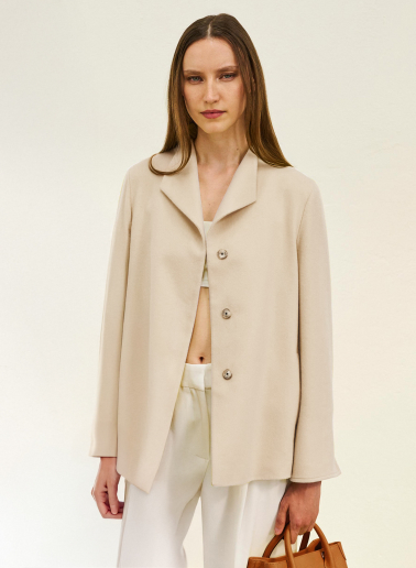 Beige pure wool jacket with high collar
